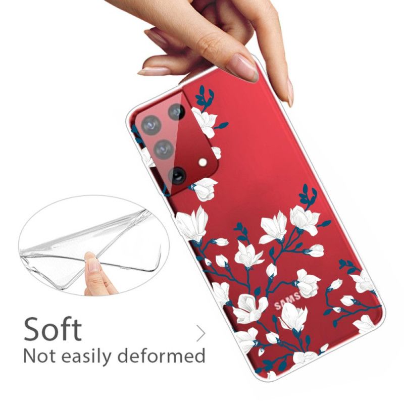 Cover Samsung Galaxy S21 Ultra 5G Mobilcover Hvide Blomster