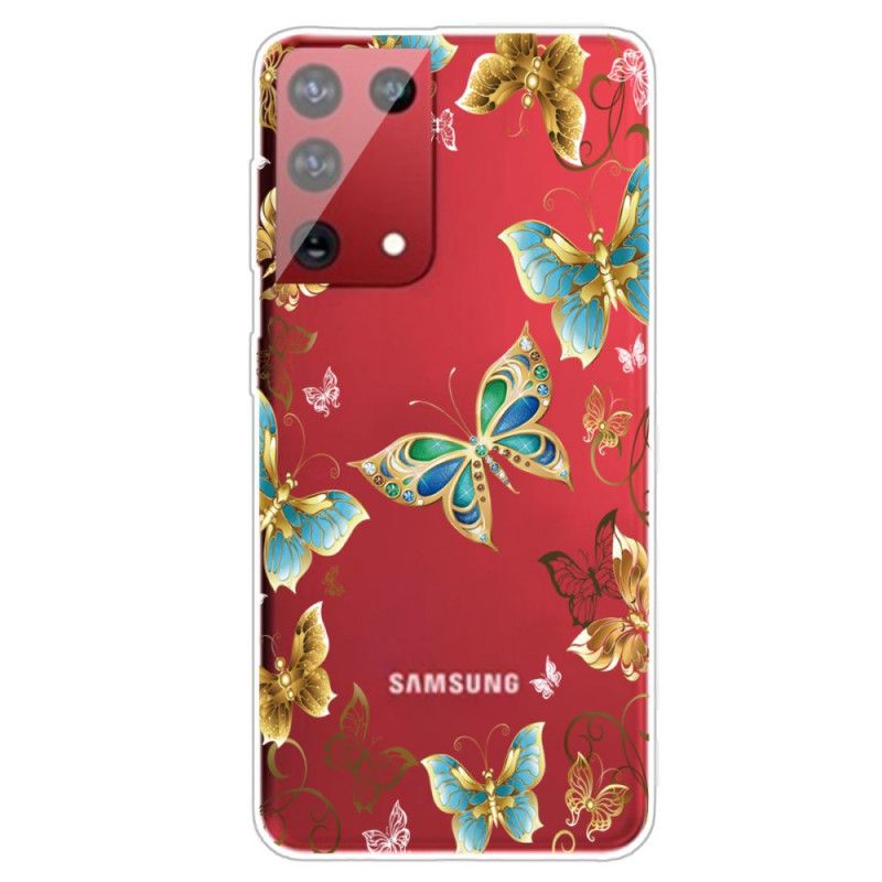 Cover Samsung Galaxy S21 Ultra 5G Mørkeblå Design Sommerfugle