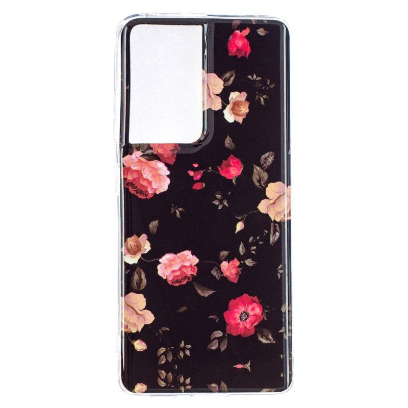 Cover Samsung Galaxy S21 Ultra 5G Sort Fluorescerende Blomsterserie