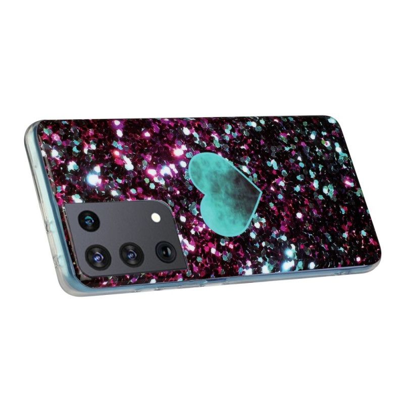 Cover Samsung Galaxy S21 Ultra 5G Sort Glitter Marmor Hjerte