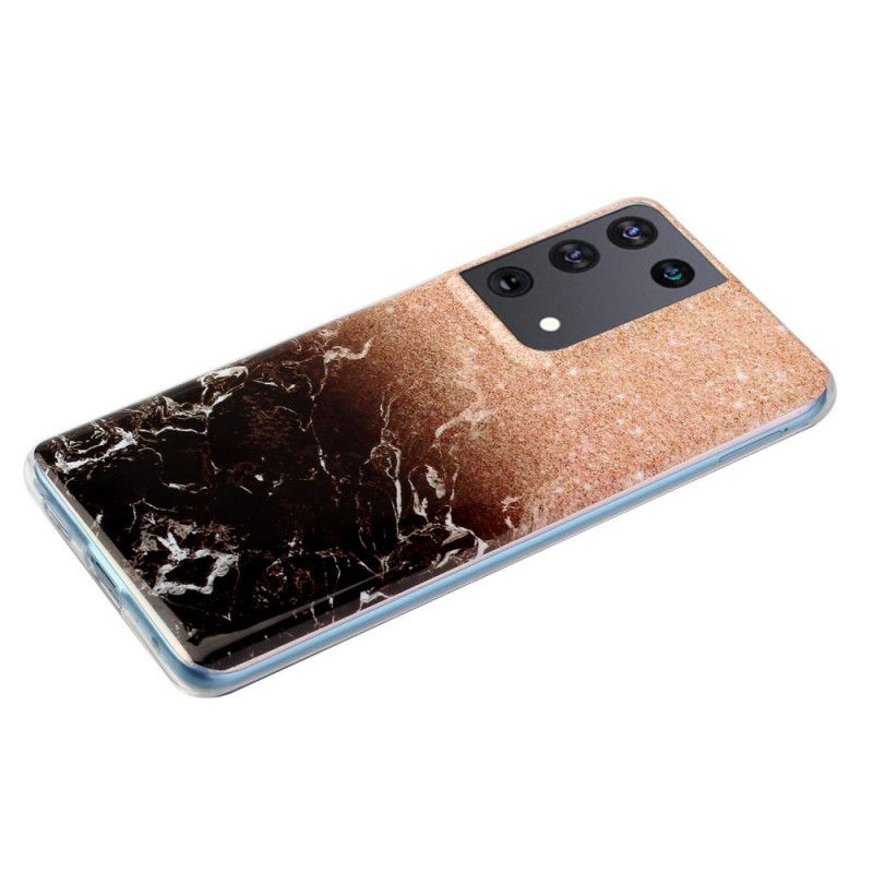 Cover Samsung Galaxy S21 Ultra 5G Sort Mobilcover Gradient Glitter Marmor