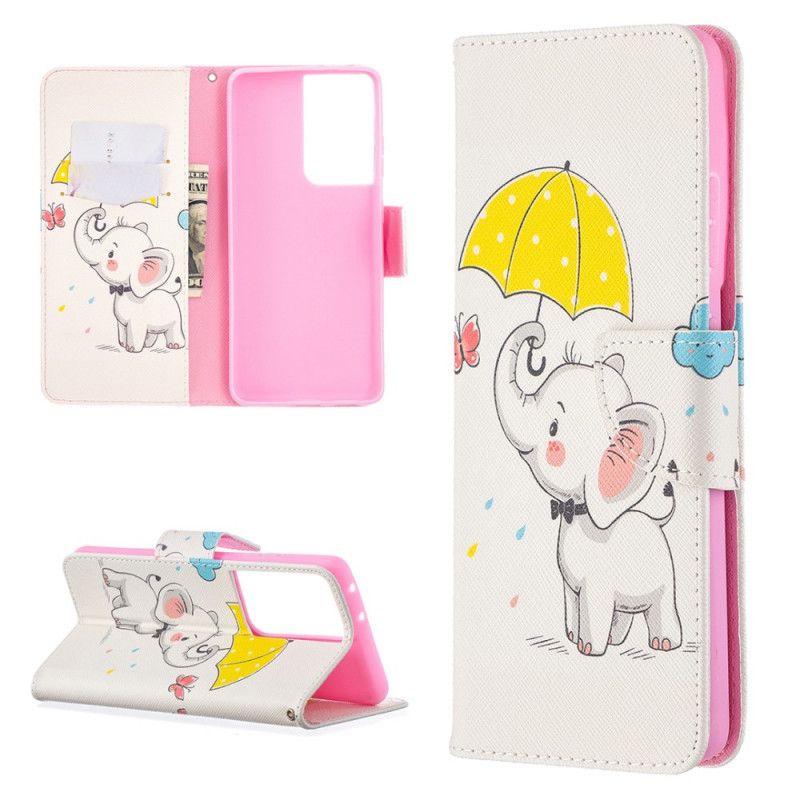 Flip Cover Læder for Samsung Galaxy S21 Ultra 5G Baby Elefant