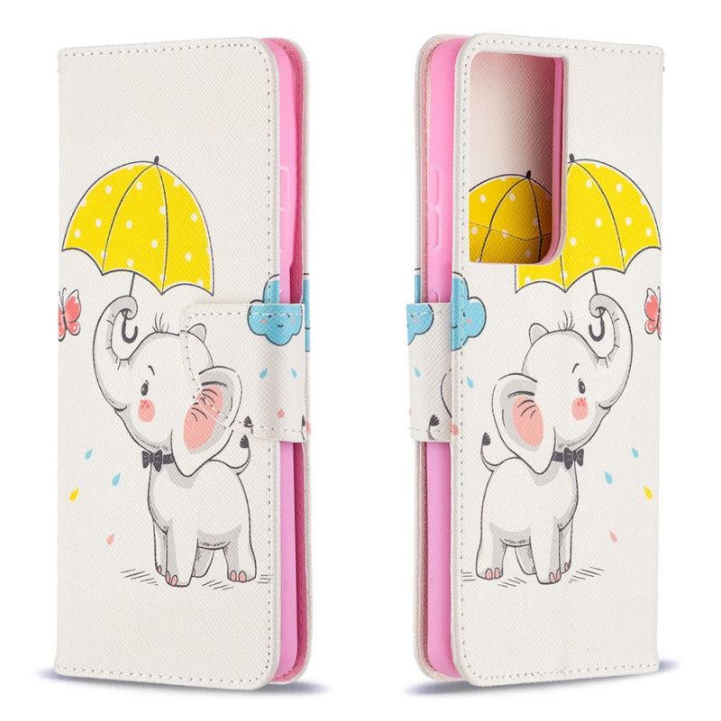 Flip Cover Læder for Samsung Galaxy S21 Ultra 5G Baby Elefant