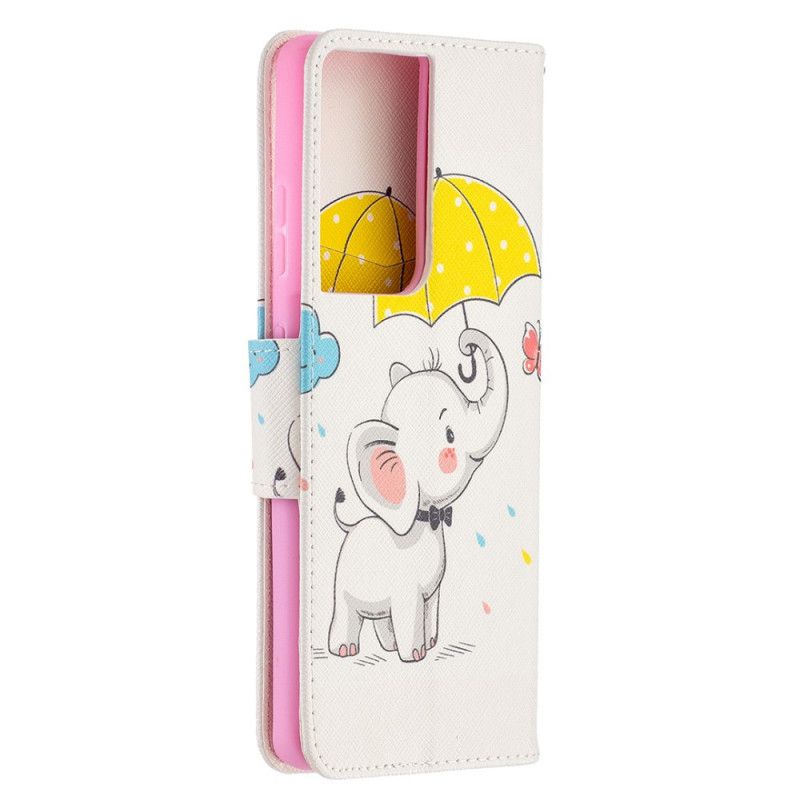 Flip Cover Læder for Samsung Galaxy S21 Ultra 5G Baby Elefant