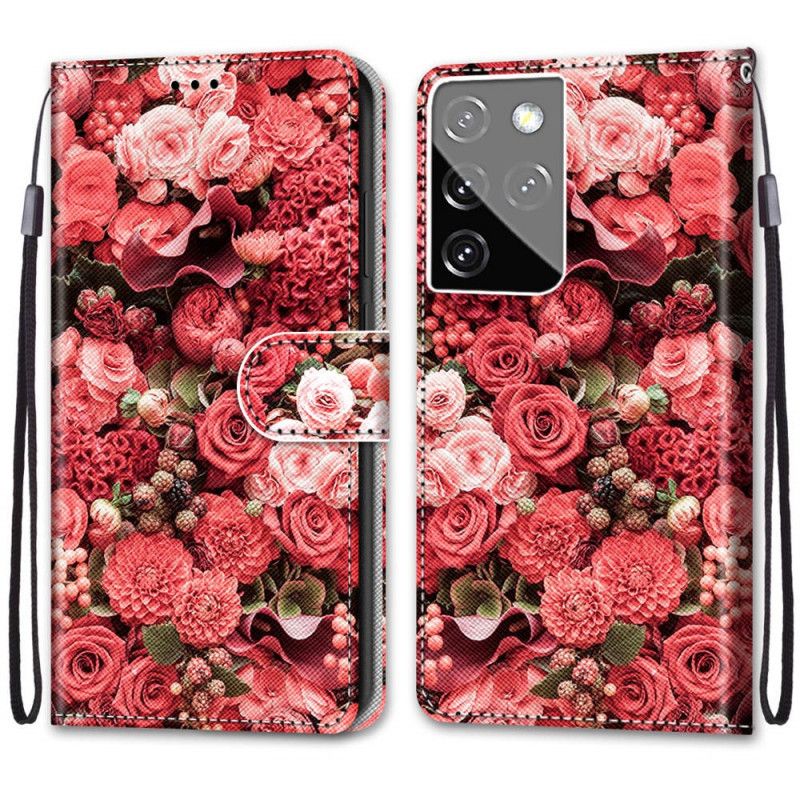 Flip Cover Læder for Samsung Galaxy S21 Ultra 5G Blomsterromantik