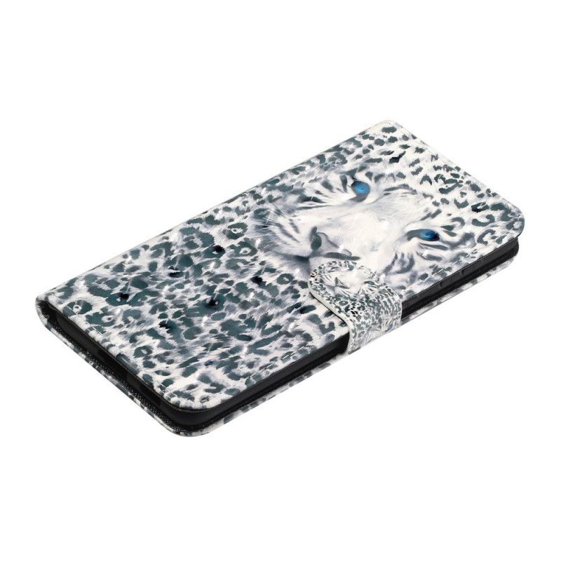 Flip Cover Læder for Samsung Galaxy S21 Ultra 5G Hvid Leopardlyspletter Med Rem