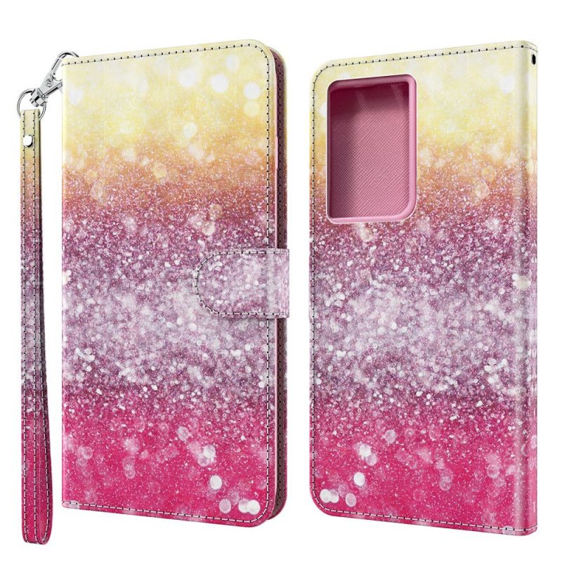 Flip Cover Læder for Samsung Galaxy S21 Ultra 5G Magenta Glittergradient