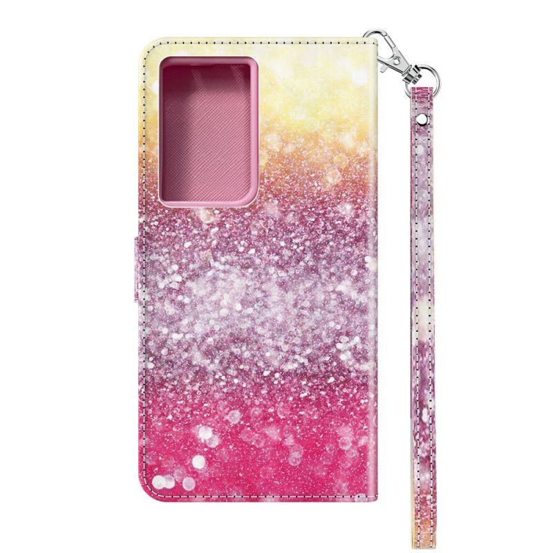 Flip Cover Læder for Samsung Galaxy S21 Ultra 5G Magenta Glittergradient