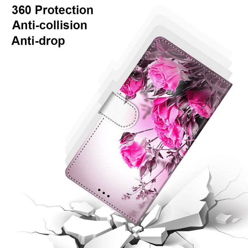 Flip Cover Læder for Samsung Galaxy S21 Ultra 5G Magenta Magiske Blomster