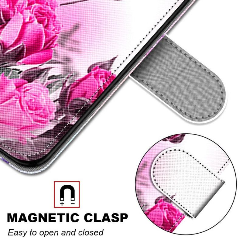 Flip Cover Læder for Samsung Galaxy S21 Ultra 5G Magenta Magiske Blomster