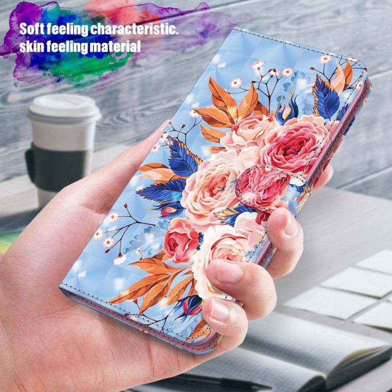 Flip Cover Læder for Samsung Galaxy S21 Ultra 5G Rød Romantisk Lysplet Med Rem