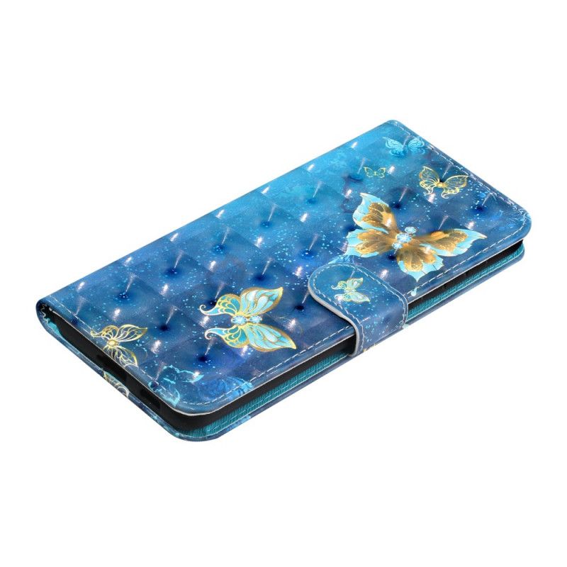 Flip Cover Læder for Samsung Galaxy S21 Ultra 5G Sommerfugle Lyse Pletter Med Rem