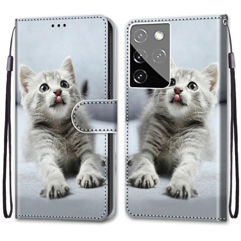 Flip Cover Læder for Samsung Galaxy S21 Ultra 5G Sort De Smukkeste Katte