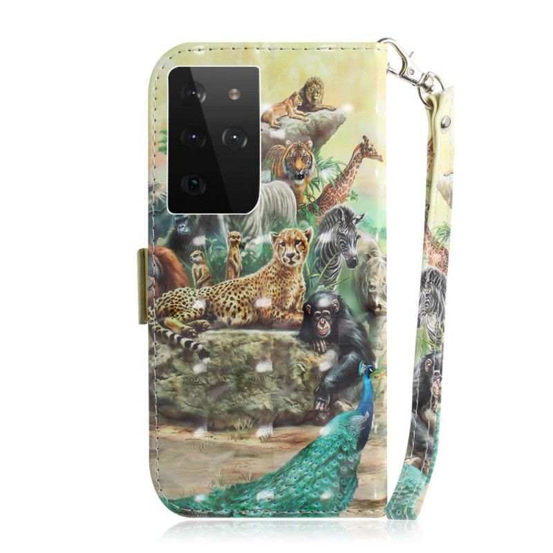 Flip Cover Læder for Samsung Galaxy S21 Ultra 5G Thong Safari Dyr