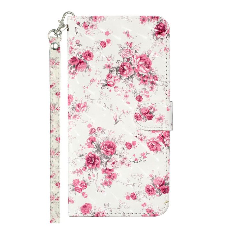 Flip Cover Læder Samsung Galaxy S21 Ultra 5G Blomster Lyse Pletter Med Rem