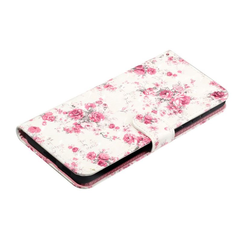 Flip Cover Læder Samsung Galaxy S21 Ultra 5G Blomster Lyse Pletter Med Rem