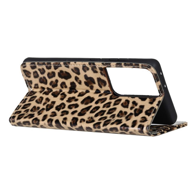 Flip Cover Læder Samsung Galaxy S21 Ultra 5G Enkel Leopard