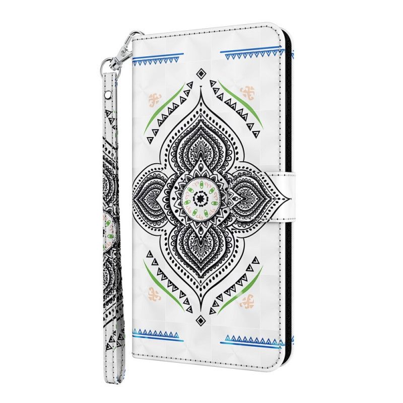 Flip Cover Læder Samsung Galaxy S21 Ultra 5G Hvid Lys Pletter Mandala Med Rem