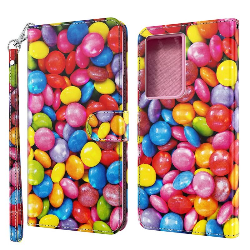 Flip Cover Læder Samsung Galaxy S21 Ultra 5G Let Spot Candy Med Rem Beskyttelse