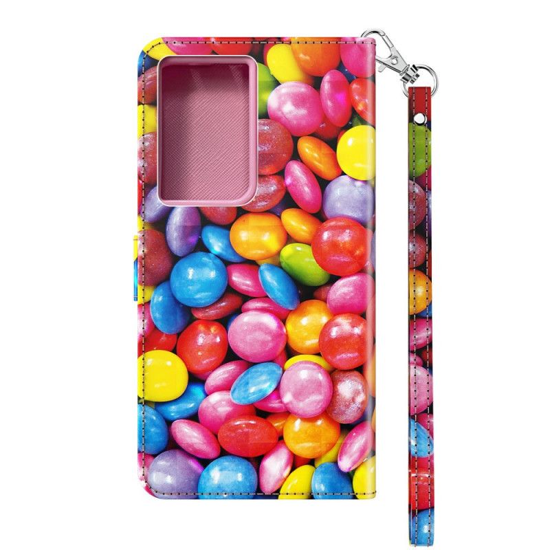 Flip Cover Læder Samsung Galaxy S21 Ultra 5G Let Spot Candy Med Rem Beskyttelse