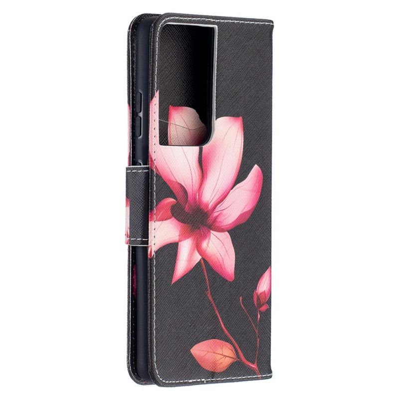 Flip Cover Læder Samsung Galaxy S21 Ultra 5G Lyserød Blomst