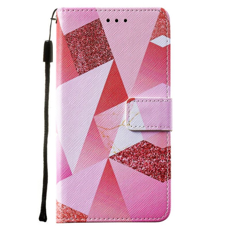 Flip Cover Læder Samsung Galaxy S21 Ultra 5G Magenta Trekanter Og Glitter Beskyttelse