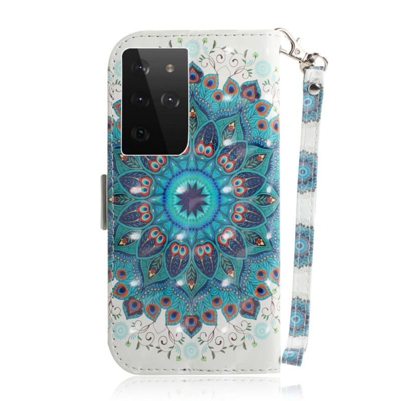 Flip Cover Læder Samsung Galaxy S21 Ultra 5G Mesterlig Mandala Med Rem