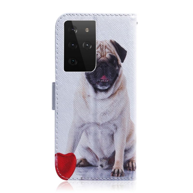 Flip Cover Læder Samsung Galaxy S21 Ultra 5G Mops Hund Original