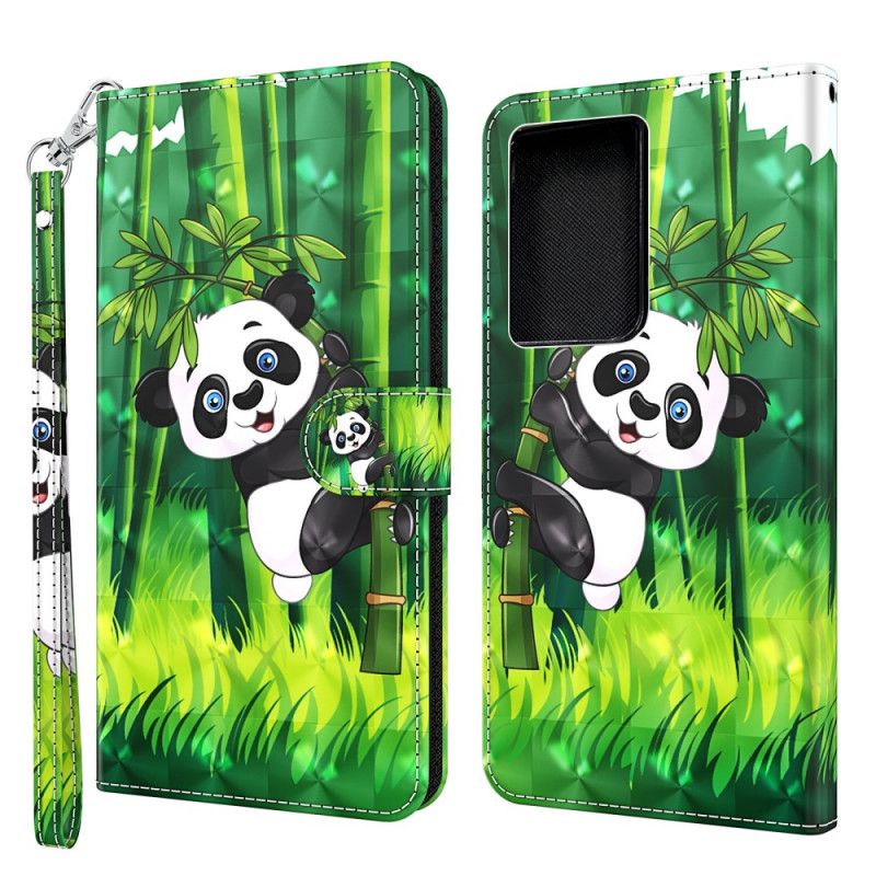 Flip Cover Læder Samsung Galaxy S21 Ultra 5G Panda Og Bambus