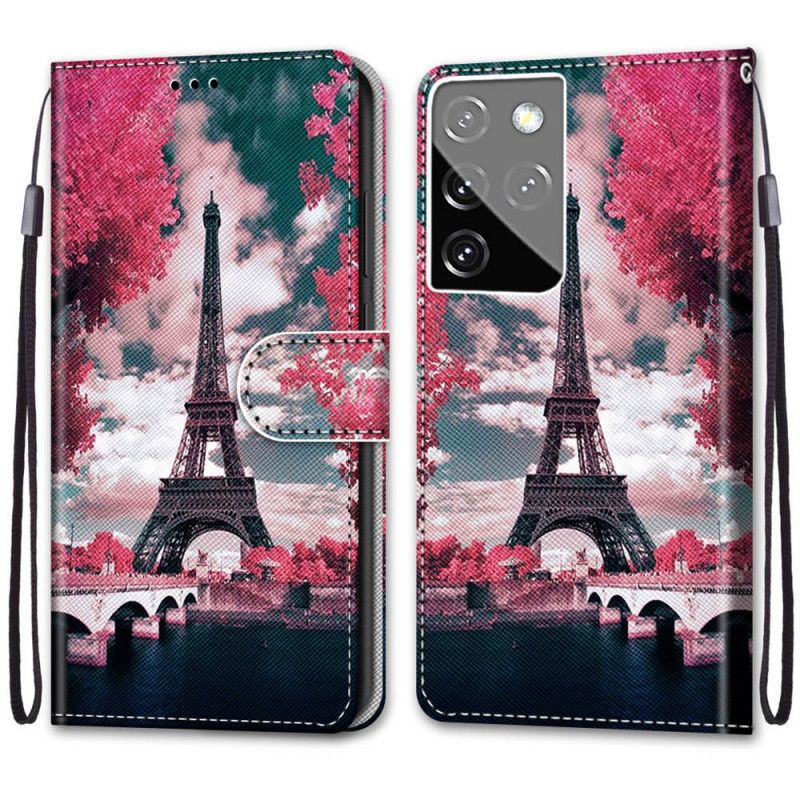 Flip Cover Læder Samsung Galaxy S21 Ultra 5G Paris I Blomst Original