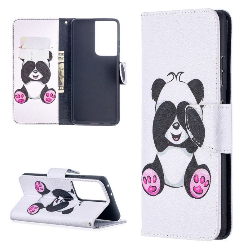 Flip Cover Læder Samsung Galaxy S21 Ultra 5G Sjov Panda