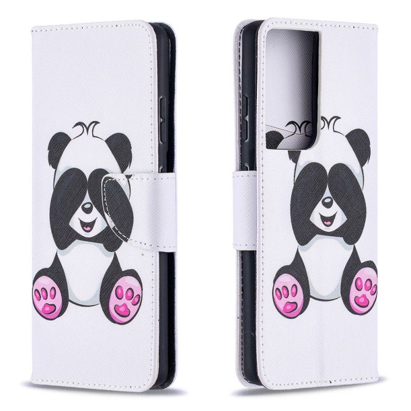 Flip Cover Læder Samsung Galaxy S21 Ultra 5G Sjov Panda