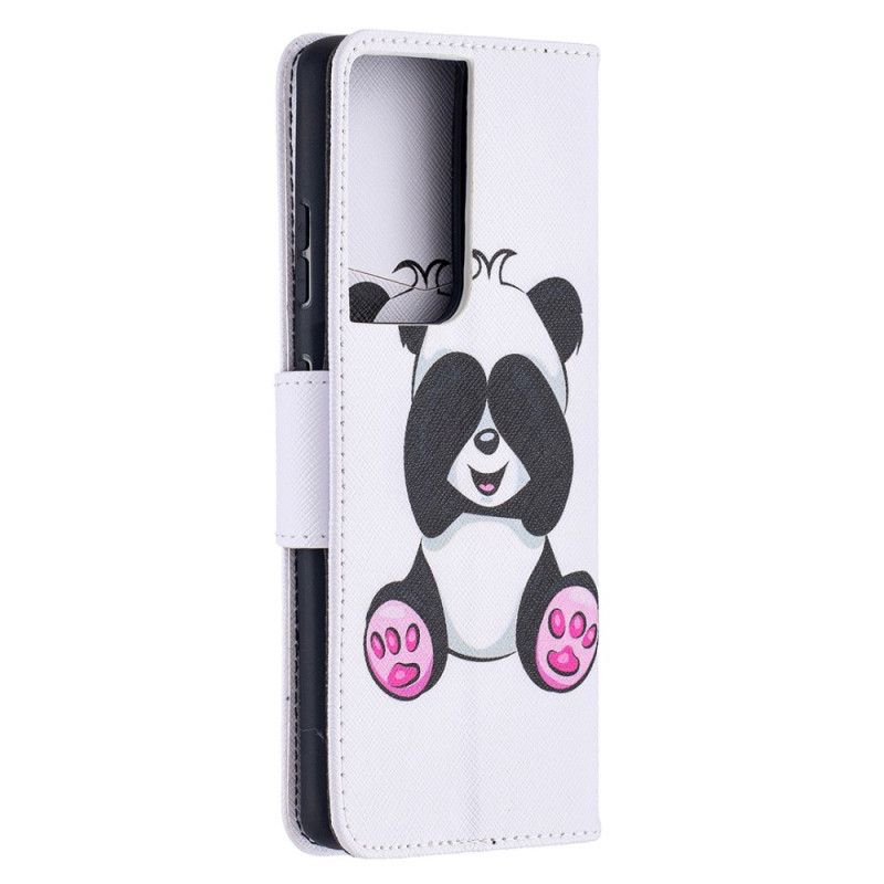 Flip Cover Læder Samsung Galaxy S21 Ultra 5G Sjov Panda