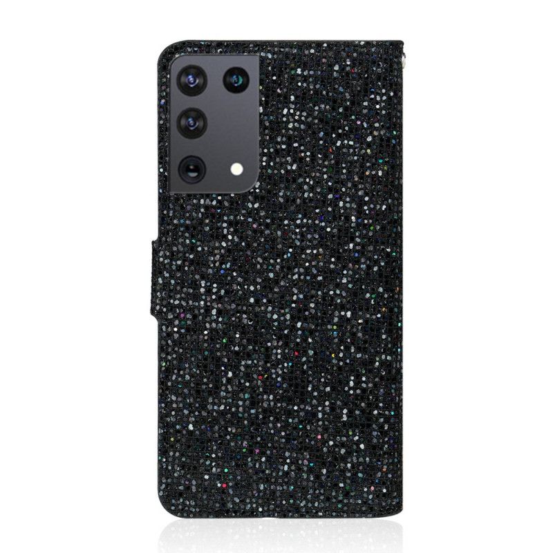 Flip Cover Læder Samsung Galaxy S21 Ultra 5G Sort Glitter Design