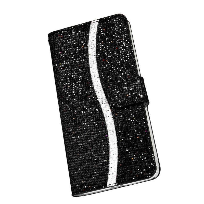 Flip Cover Læder Samsung Galaxy S21 Ultra 5G Sort Glitter Design