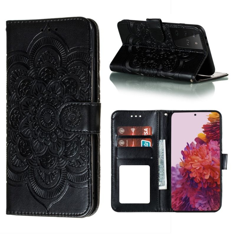 Flip Cover Læder Samsung Galaxy S21 Ultra 5G Sort Hele Mandala