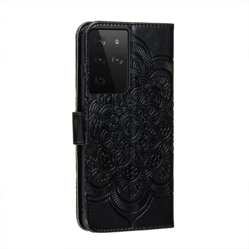 Flip Cover Læder Samsung Galaxy S21 Ultra 5G Sort Hele Mandala