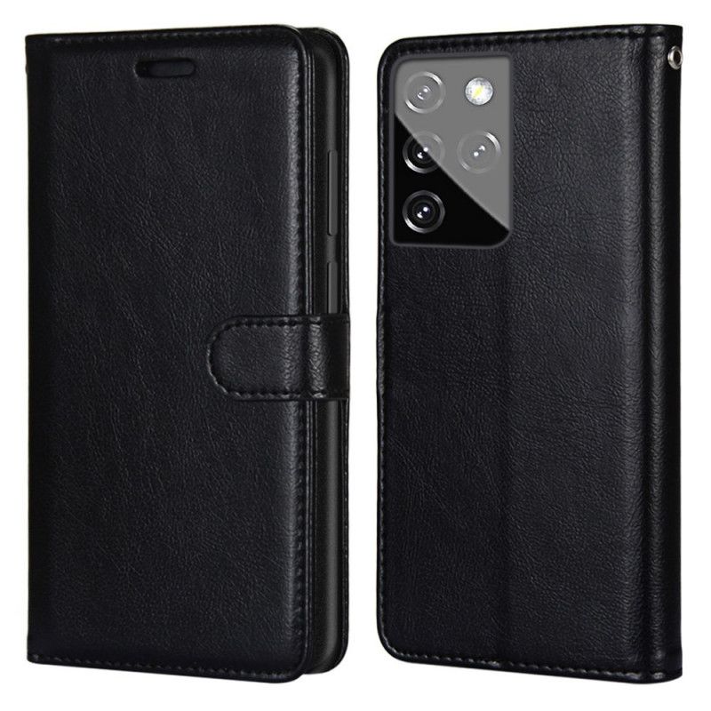 Flip Cover Læder Samsung Galaxy S21 Ultra 5G Sort Monokrom Læderstil Original