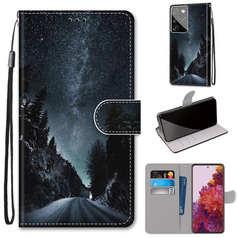 Flip Cover Læder Samsung Galaxy S21 Ultra 5G Sort Mystisk Natur