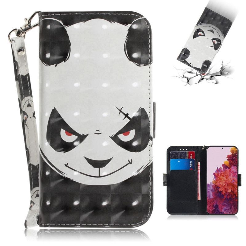 Flip Cover Læder Samsung Galaxy S21 Ultra 5G Sort Panda Med Rem