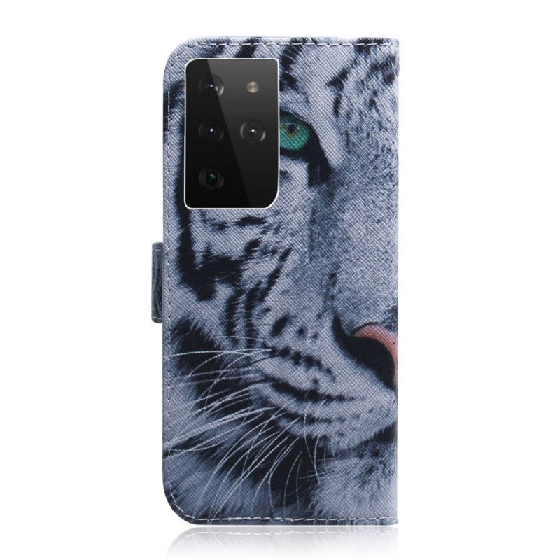 Flip Cover Læder Samsung Galaxy S21 Ultra 5G Tiger Ansigt Original