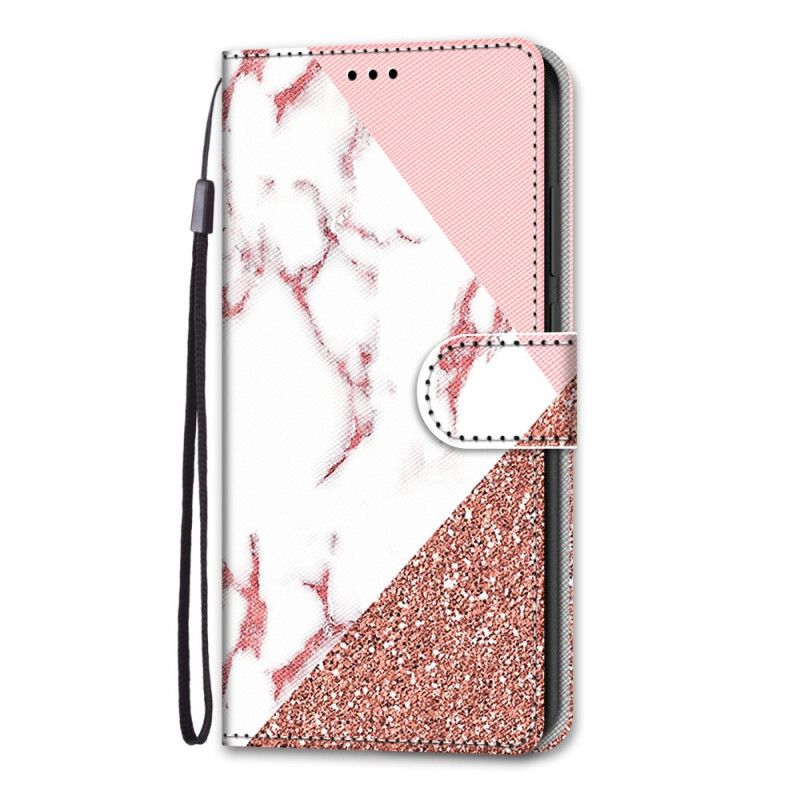 Flip Cover Læder Samsung Galaxy S21 Ultra 5G Trekant I Marmor Og Glitter Beskyttelse