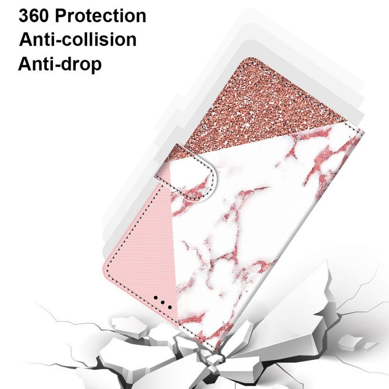 Flip Cover Læder Samsung Galaxy S21 Ultra 5G Trekant I Marmor Og Glitter Beskyttelse