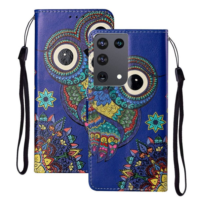 Flip Cover Læder Samsung Galaxy S21 Ultra 5G Ugle I Mandala