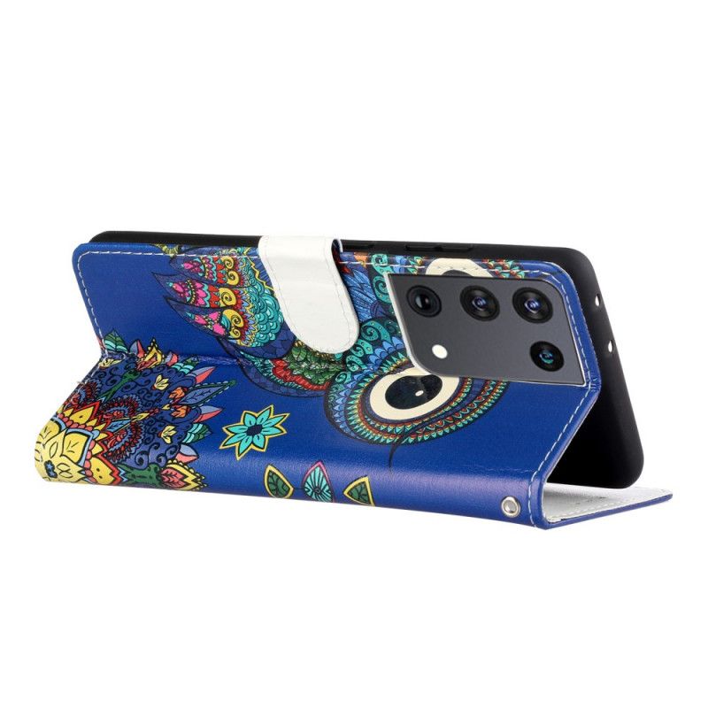 Flip Cover Læder Samsung Galaxy S21 Ultra 5G Ugle I Mandala