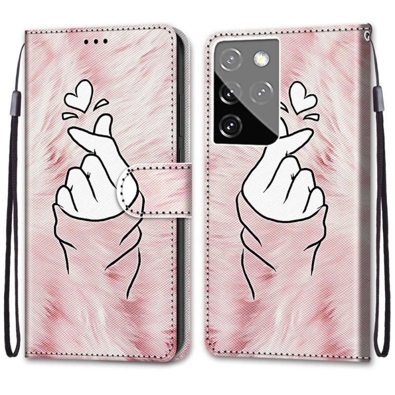 Flip Cover Samsung Galaxy S21 Ultra 5G Fingerhjerte