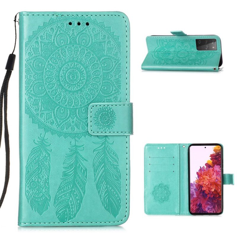 Flip Cover Samsung Galaxy S21 Ultra 5G Sort Dreamcatcher Print Og Rem