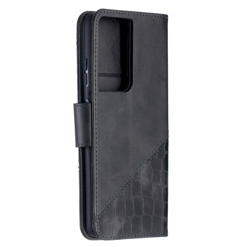 Flip Cover Samsung Galaxy S21 Ultra 5G Sort Mobilcover Klassisk Krokodillehudeffekt