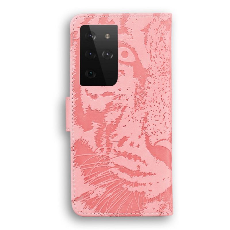 Flip Cover Samsung Galaxy S21 Ultra 5G Sort Tiger Ansigtsprint