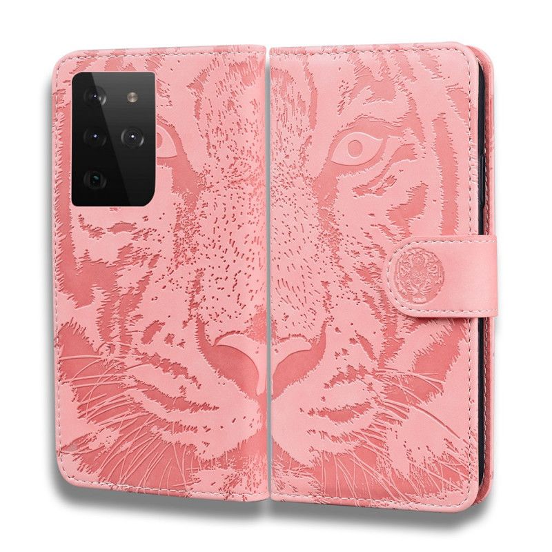 Flip Cover Samsung Galaxy S21 Ultra 5G Sort Tiger Ansigtsprint